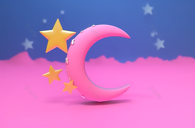 粉紫色月亮模拟立体场景插画,插画/手绘图,插画/手绘图库,插画/手绘图下载,插画/手绘